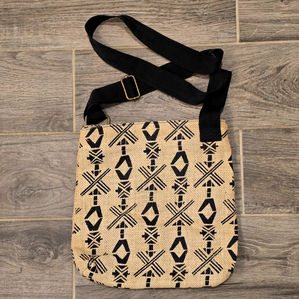 Dakine‎ Vintage Tan/Black Aztec Design Burlap Crossbody Bag Tote - Picture 7 of 7